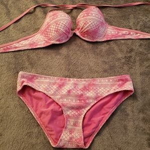 Aerie pink tie-dye halter bikini